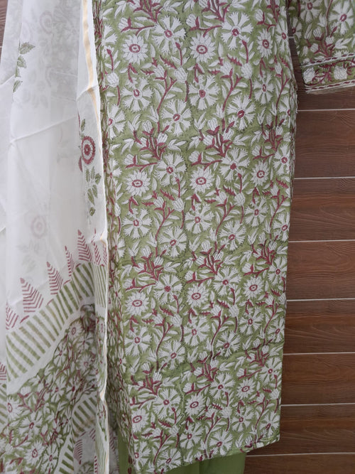 Pista Green  Color Chanderi Silk With Block Print Suit