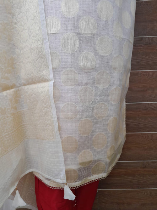 Pearl  White Kota Zari Weaving Suit