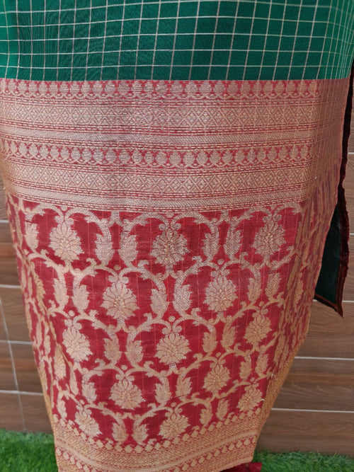 Soft Organza Silk Bottle Green Color stitched Suit