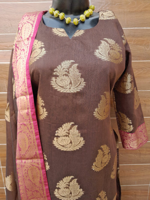 Golden Brown Banarsi Silk Suit