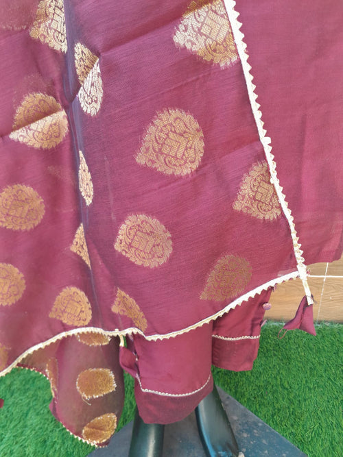 Maroon Color Handloom Silk with Banarsi Silk Duapatta