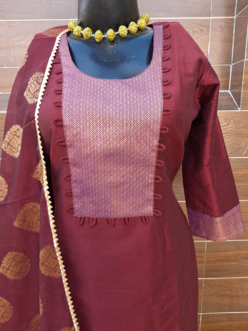Maroon Color Handloom Silk with Banarsi Silk Duapatta