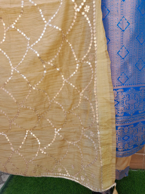 Royal Blue Color Soft Banarsi Silk Suit With Silk Gotta Patti Work Dupatta