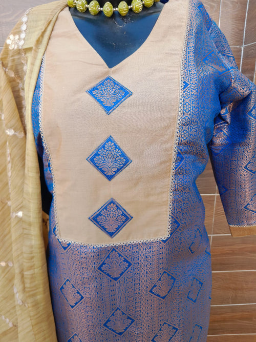 Royal Blue Color Soft Banarsi Silk Suit With Silk Gotta Patti Work Dupatta