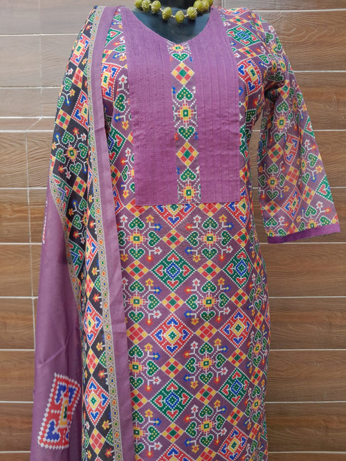 Lavender Color Patola Print Soft Silk Suit