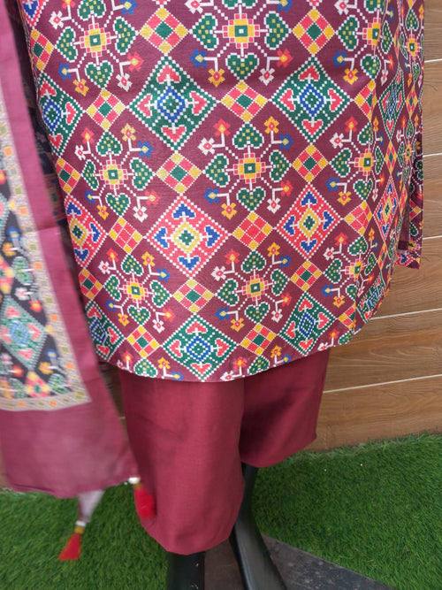Maroon Color Patola Print Muslin Silk Suit