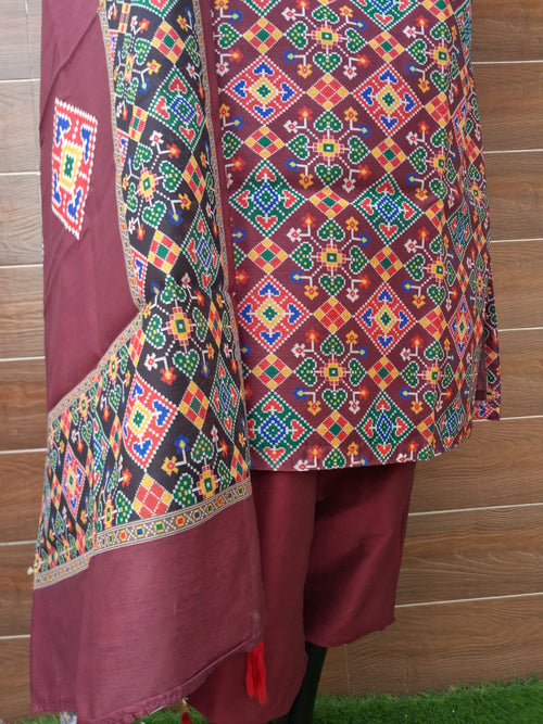 Maroon Color Patola Print Muslin Silk Suit