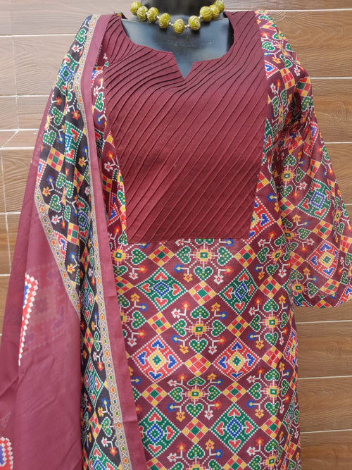 Maroon Color Patola Print Muslin Silk Suit