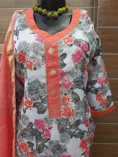 Digital Print Kota Doria  Suit With Kota Doria Dupatta - Aaditri fab