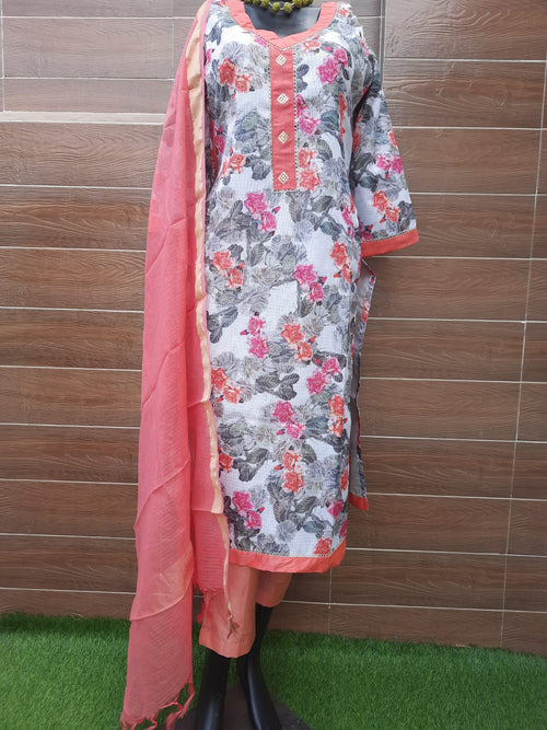 Digital Print Kota Doria  Suit With Kota Doria Dupatta - Aaditri fab