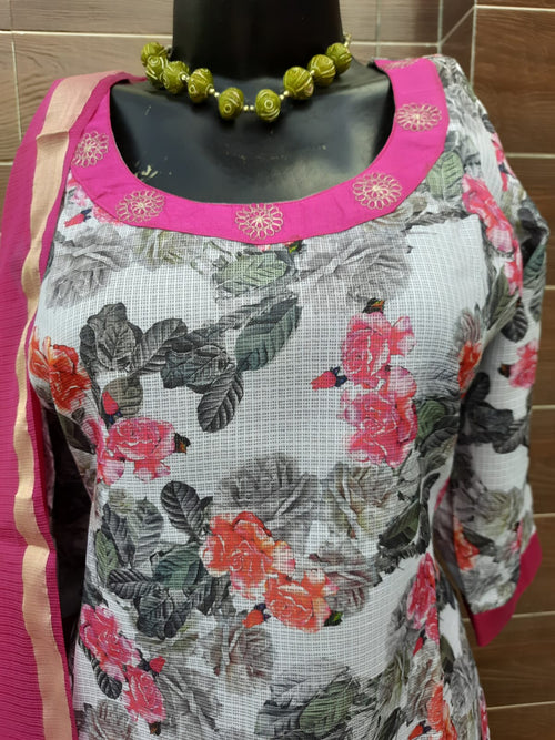 Kota Doria Digital Print Suit With kota Doria Dupatta - Aaditri fab