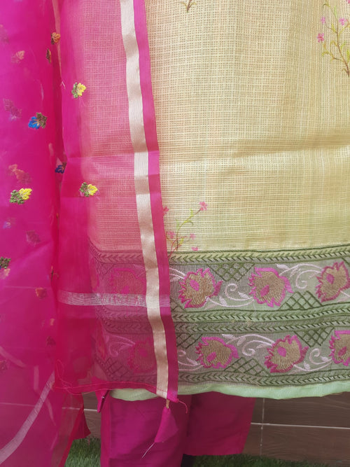 Designer Lemon Yellow Kota Silk Suit - Aaditri fab