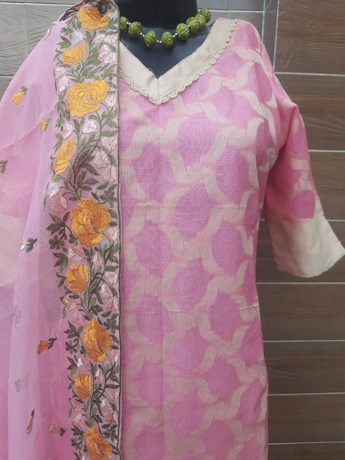 Pink color kota mooga embroidery suit