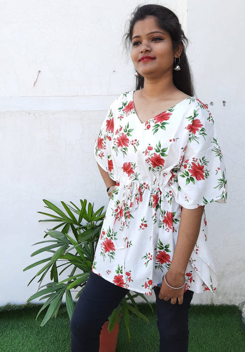Kaftan Cotton White Short Stitch Top