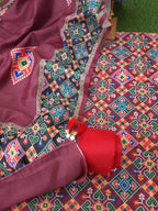 MAROON  color  patola print soft silk suit
