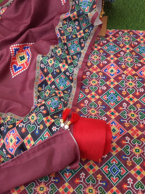 MAROON  color  patola print soft silk suit