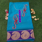 Teal Chanderi Hand Work Kurta