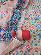 BEIGE  COLOR PATOLA PRINT SOFT SILK SUIT