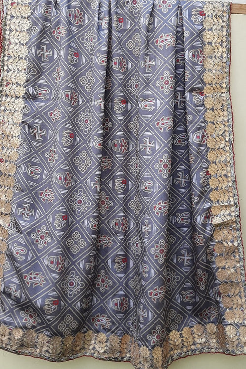 Grey Chinnon Silk Gota Work Dupatta
