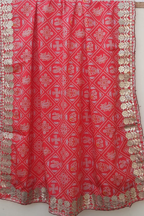 Vermilion Chinnon Silk Gota Work Dupatta