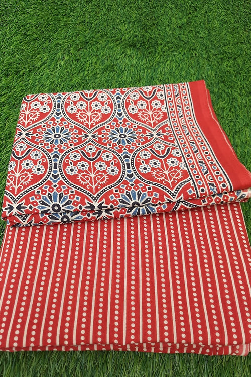 Red Ajrakh Cotton Top And Bottom Material