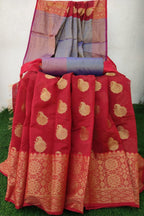 RED WITH RED BORDER BANARASI ZARI WEAVING SAREE WITH BLOUSE