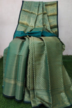 TEAL GREEN KANJIVARAM ZARI WEAVED SAREE
