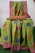 GREEN BANARASI ZARI WEAVING SAREE WITH BLOUSE