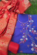 Blue Chanderi Gota Patti Suit With Red Banarasi Dupatta