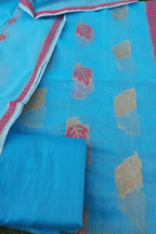 Sky Blue Kota Doriya Suits With Kota Doriya Zari Weaving & Resham Border Dupatta