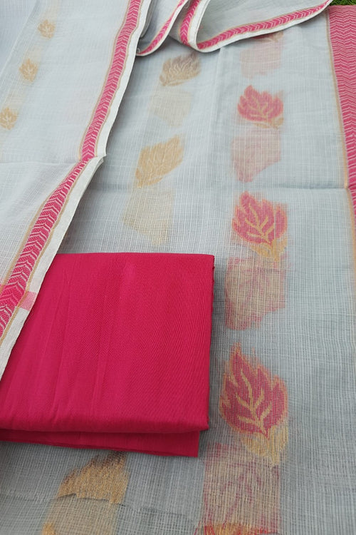 Grey Kota Doriya Suits With Kota Doriya Zari Weaving & Resham Border Dupatta