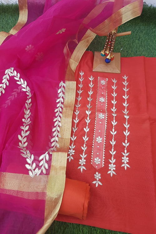 Orange Chanderi Gota Patti Suit With Rani Organza Dupatta