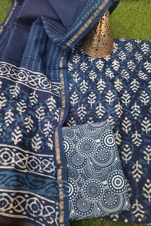 Indigo Chanderi Suit With Chanderi Dupatta
