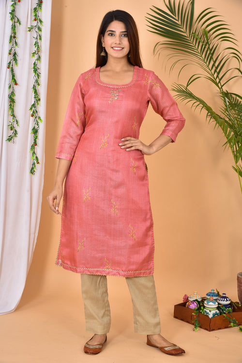 Rouge Kota Silk Digital Print Stitched Suit With Kota Silk Dupatta