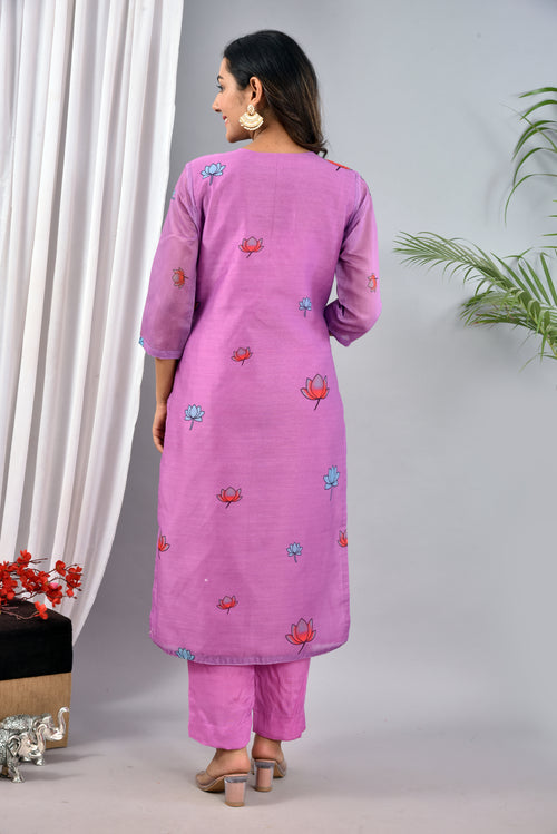 Beautiful Lavender  color Digital Print Soft Silk Suit