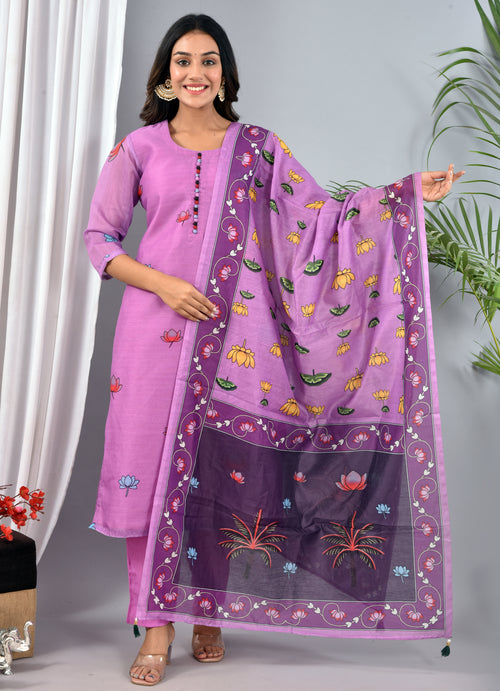 Beautiful Lavender  color Digital Print Soft Silk Suit