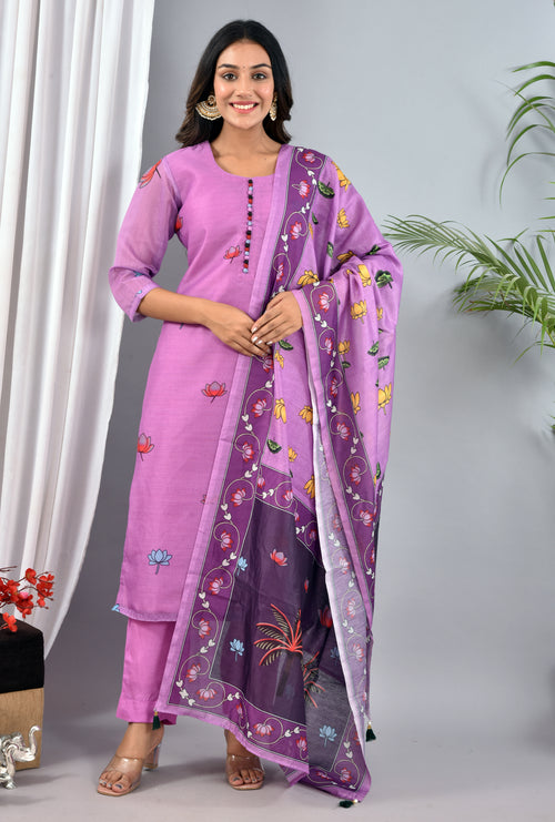 Beautiful Lavender  color Digital Print Soft Silk Suit
