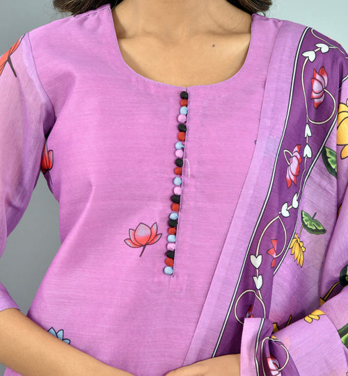 Beautiful Lavender  color Digital Print Soft Silk Suit