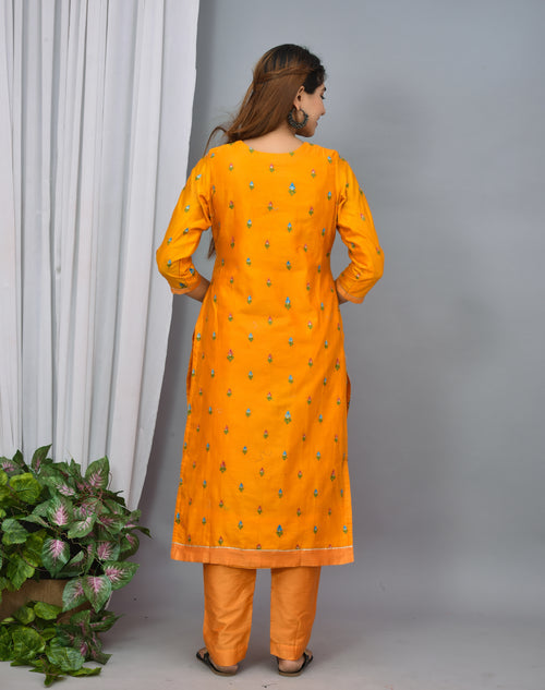 Mustard Yellow Soft Silk Suit With Embroidery Organza  Silk dupatta