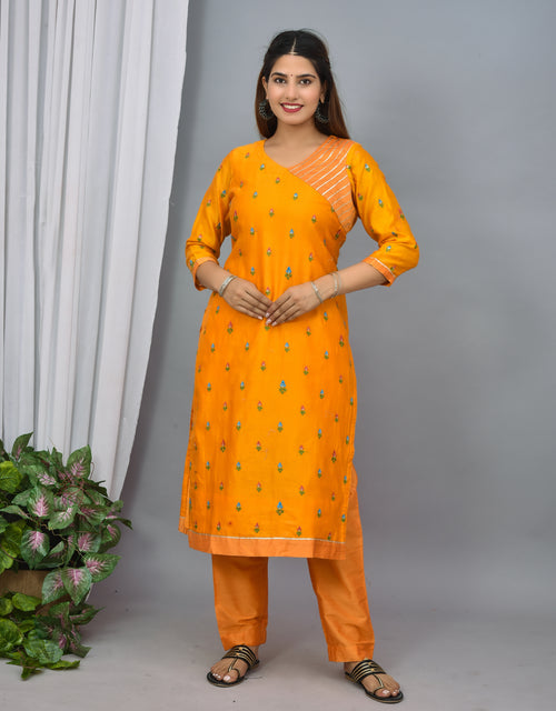 Mustard Yellow Soft Silk Suit With Embroidery Organza  Silk dupatta