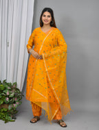 Mustard Yellow Soft Silk Suit With Embroidery Organza  Silk dupatta