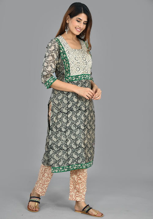 Black Chanderi Block Print Stitched Suit With Chanderi Dupatta