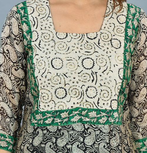 Black Chanderi Block Print Stitched Suit With Chanderi Dupatta