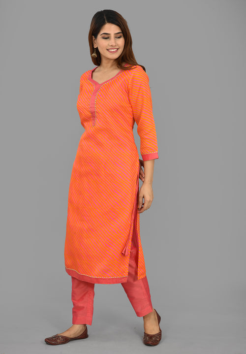 Beautiful Kota Doria Leheria Top And Bottom Set