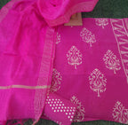 Rani color chanderi hand block print  Suit