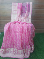 Pink color chiffon block print saree