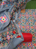 GREY  color patola print soft silk suit