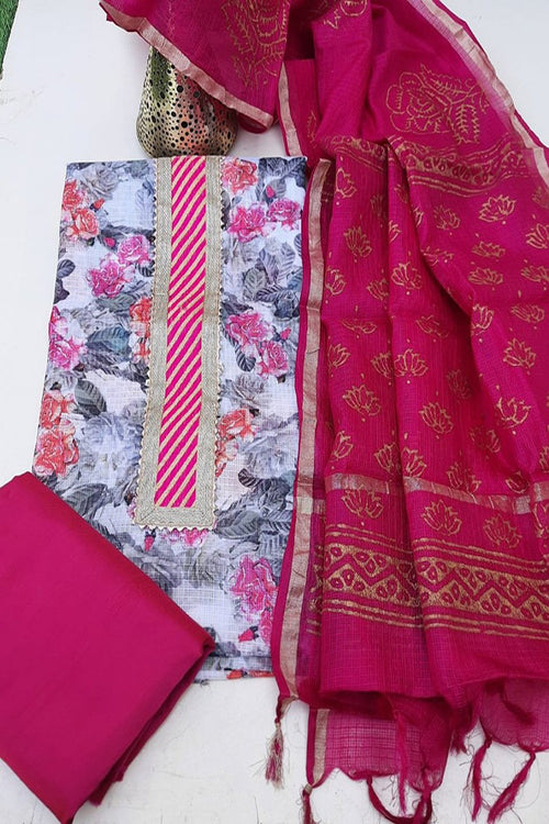 Kota Doriya Multicolor Digital Print Suit With Kota Silk Gold Foil Work Dupatta